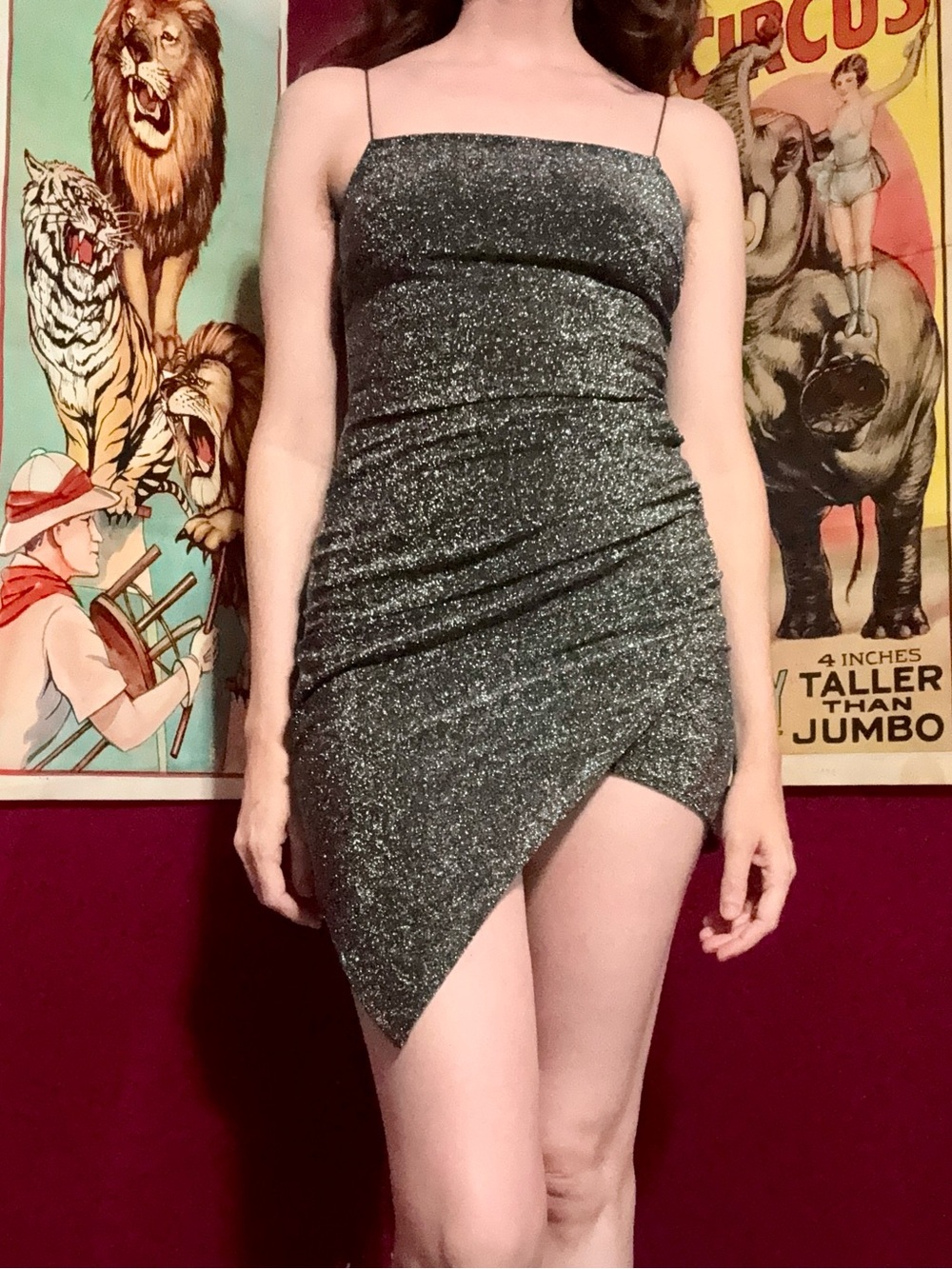 NWT Windsor Black and Silver Glitter Asymmetric Mini Dress